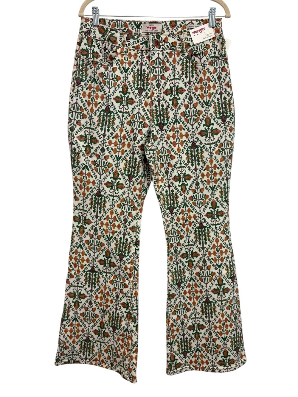 New Wrangler High Rise Fierce Flare Jeans in Green Vintage Garden Size 12/31 - Picture 4 of 11
